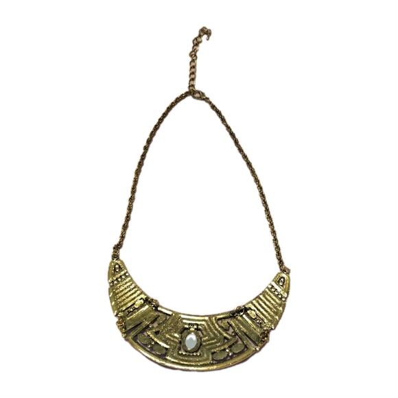 Egyptian Pharoah Bib Necklace Blue Stones Beads Gold Tone Rope Chain Statement - Picture 9 of 9